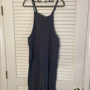 Elleborn Gray Waffle Cotton Texture Adjustable Spaghetti Straps WideLeg Jumpsuit